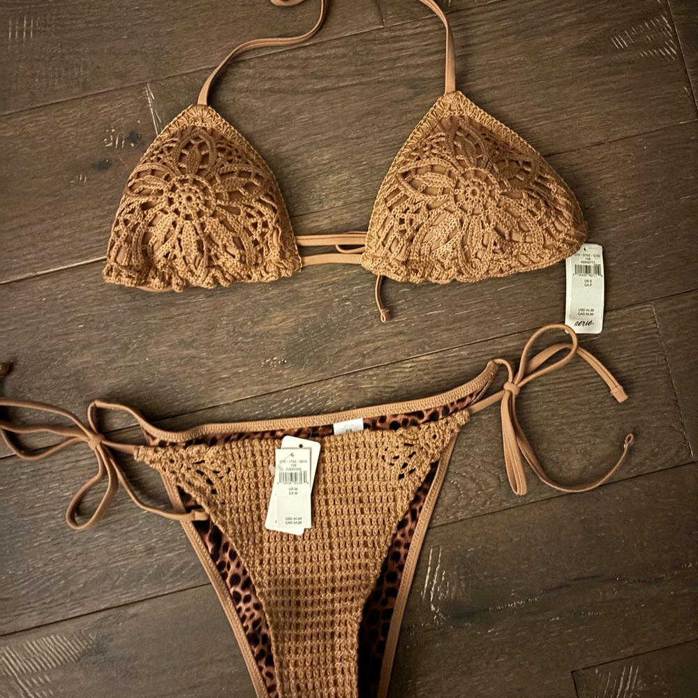 Aerie Tan Crochet Bikini Set